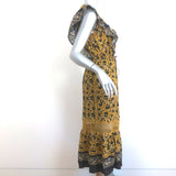 SEA Ruffled Midi Dress Yellow Crochet-Trim Floral Print Silk Size 6
