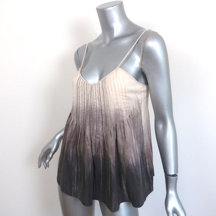 Rebecca Taylor Chain-Embellished Tank Top Cream/Gray Ombre Silk Size 6