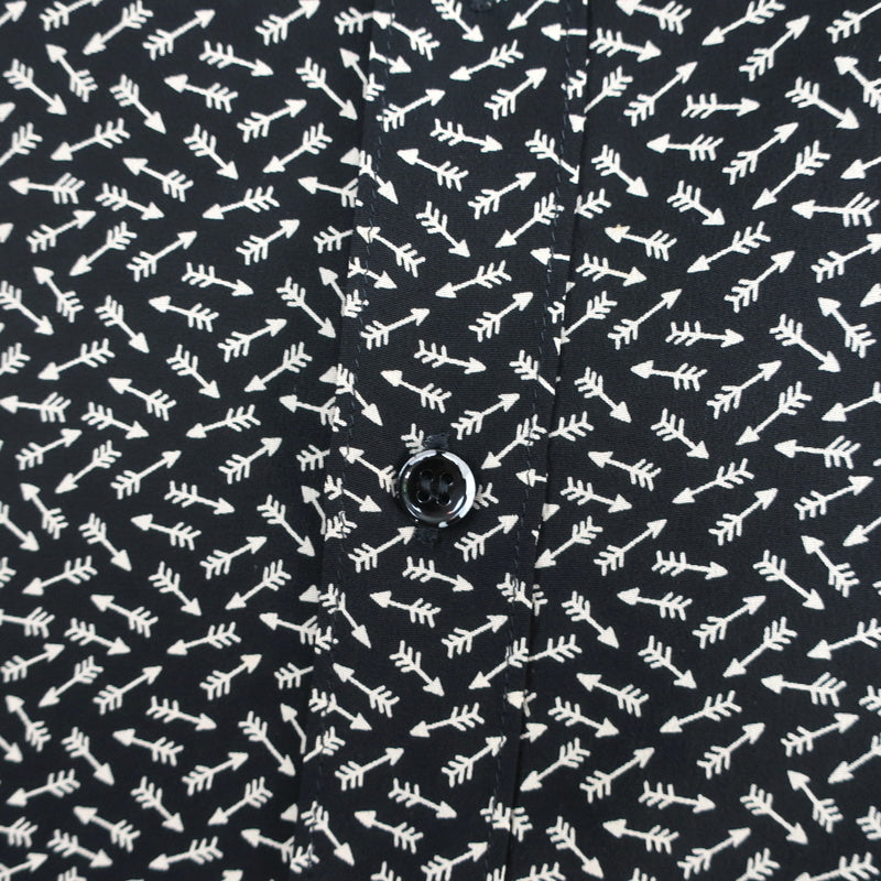 Saint Laurent Button-Up Blouse Black Arrow Print Silk Size 36 Long Sleeve Shirt