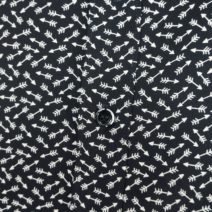 Saint Laurent Button-Up Blouse Black Arrow Print Silk Size 36 Long Sleeve Shirt