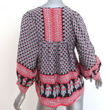 Ulla Johnson Blouse Bea Black/Red Indian Floral Print Silk Size 2 Tie-Neck Top