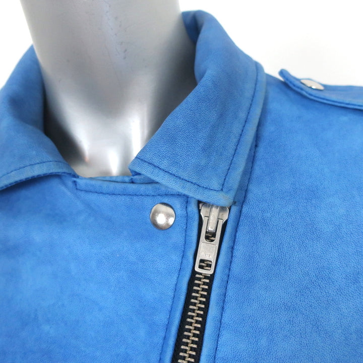 IRO Anabela Leather Biker Jacket Blue Size 1 Moto Jacket