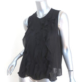 L'Agence Ruffle Blouse Lisette Black Silk Size Medium Sleeveless Top