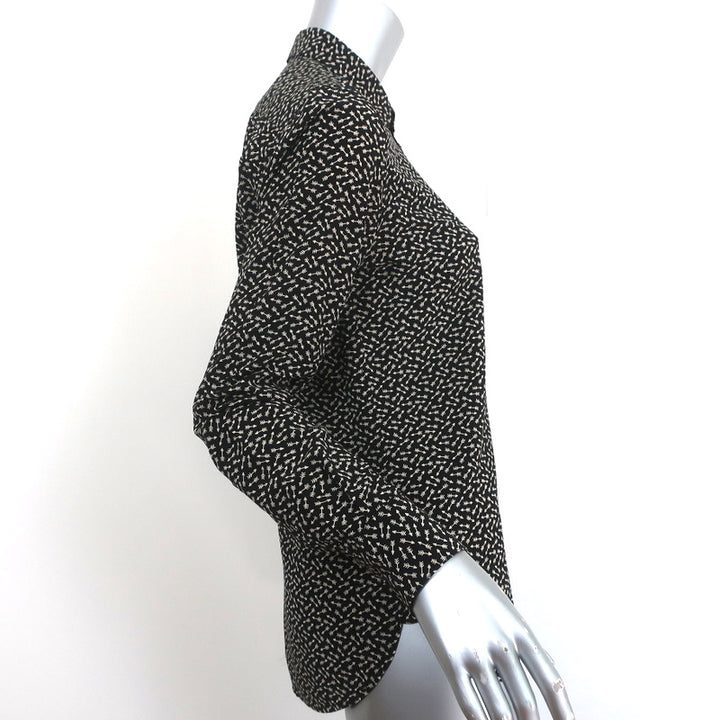 Saint Laurent Button-Up Blouse Black Arrow Print Silk Size 36 Long Sleeve Shirt