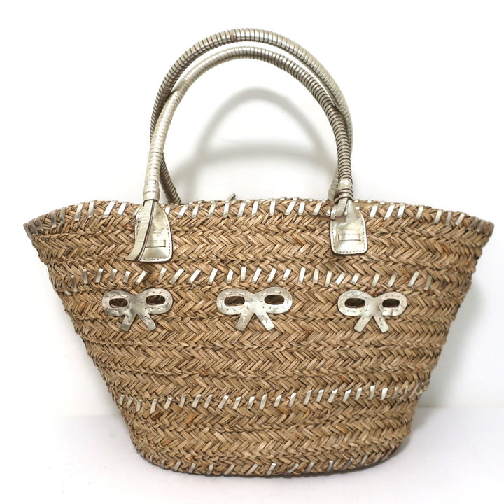 Anya Hindmarch Beach Large Basket Tote Gold Leather-Trim Raffia Shoulder Bag