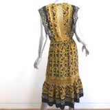SEA Ruffled Midi Dress Yellow Crochet-Trim Floral Print Silk Size 6