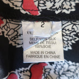 Ulla Johnson Blouse Bea Black/Red Indian Floral Print Silk Size 2 Tie-Neck Top