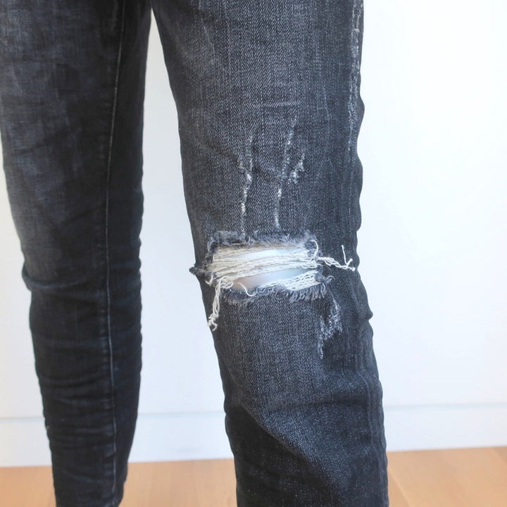 Dsquared2 Cool Girl Cropped Jeans Black Distressed Stretch Denim Size 40