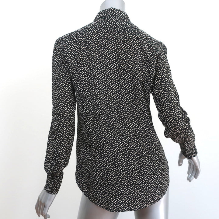 Saint Laurent Button-Up Blouse Black Arrow Print Silk Size 36 Long Sleeve Shirt