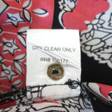 Ulla Johnson Blouse Bea Black/Red Indian Floral Print Silk Size 2 Tie-Neck Top