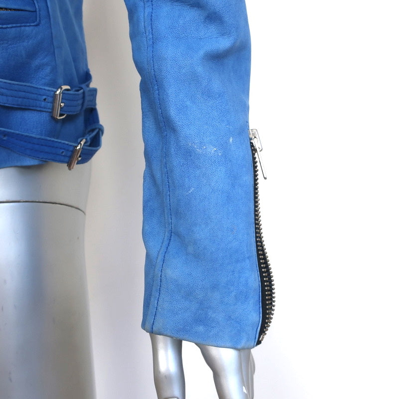 IRO Anabela Leather Biker Jacket Blue Size 1 Moto Jacket