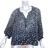 THE GREAT Top Perch Navy Printed Cotton Size 1 Ruffle-Trim 3/4 Sleeve Blouse