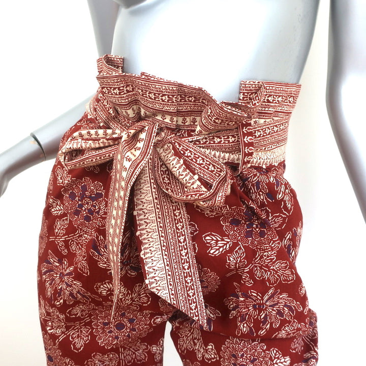 Veronica Beard Paperbag Pants Clerence Rust Floral Print Cotton Size 6 NEW