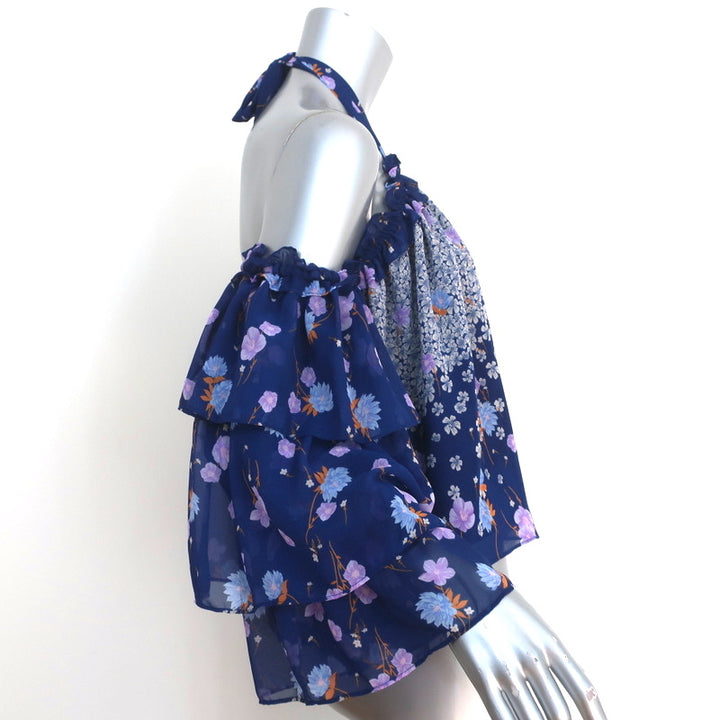 MISA Cold-Shoulder Blouse Navy Floral Print Size Extra Small Halter Top