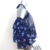 MISA Cold-Shoulder Blouse Navy Floral Print Size Extra Small Halter Top