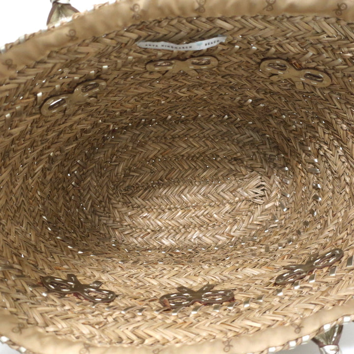 Anya Hindmarch Beach Large Basket Tote Gold Leather-Trim Raffia Shoulder Bag