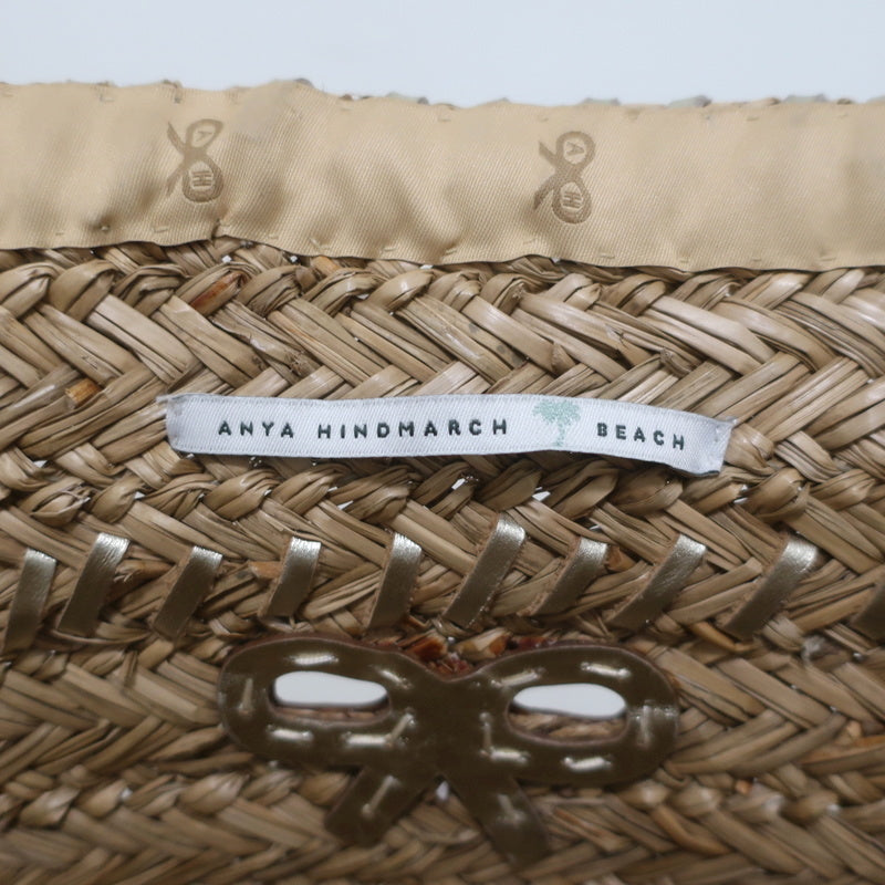 Anya Hindmarch Beach Large Basket Tote Gold Leather-Trim Raffia Shoulder Bag