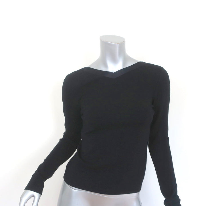 Valentino Open-Back Sweater Black Satin-Trimmed Knit Size Medium