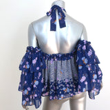 MISA Cold-Shoulder Blouse Navy Floral Print Size Extra Small Halter Top