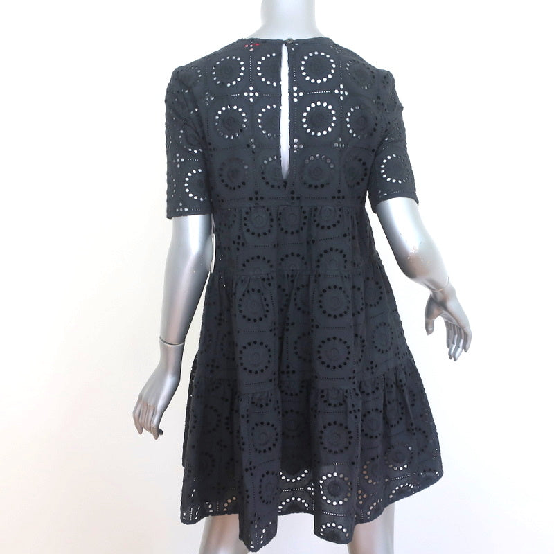 STAUD Hyacinth Mini Dress Black Embroidered Eyelet Size Small Short Sl Celebrity Owned STAUD Hyacinth Mini Dress Black Embroidered Eyelet Size Small Short Sl Celebrity Owned