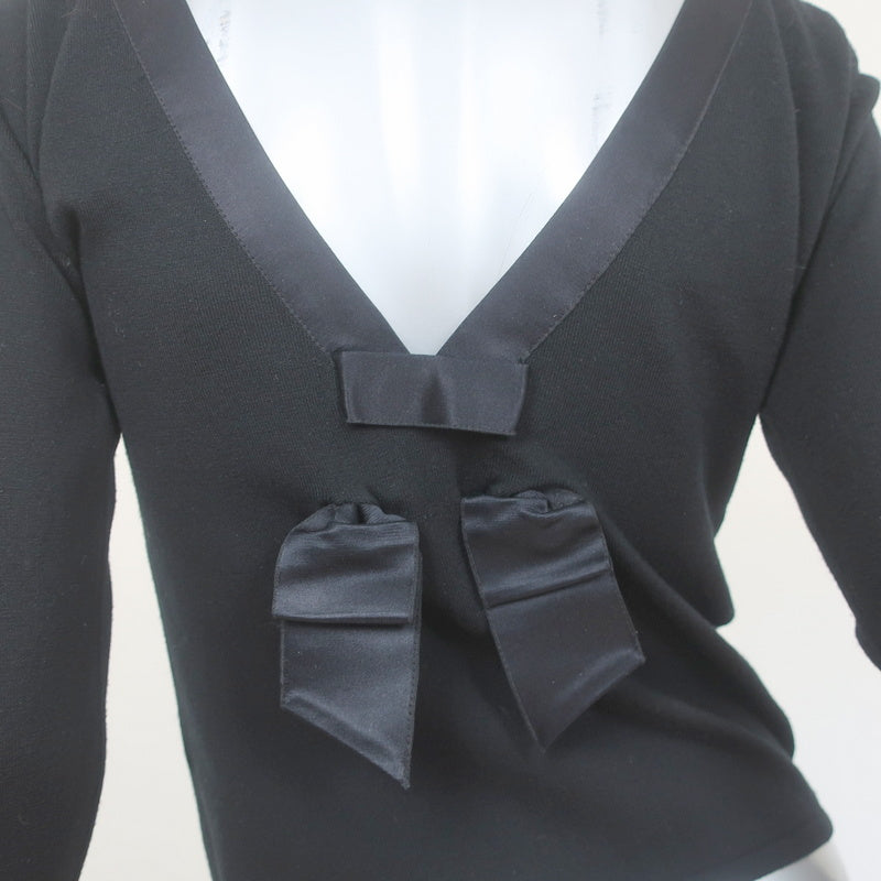 Valentino Open-Back Sweater Black Satin-Trimmed Knit Size Medium