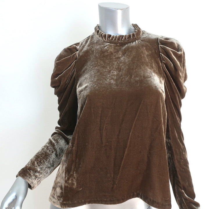 Ulla Johnson Puff Sleeve Blouse Giles Brown Velvet Size 0 Ruffle Neck Top