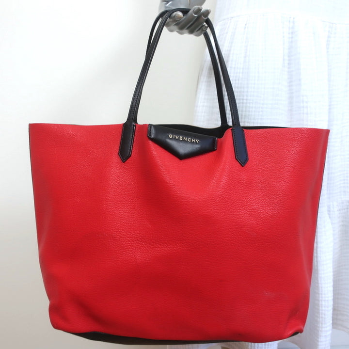 Givenchy Antigona Large Shopper Tote Red/Beige Two Tone Leather Shoulder Bag