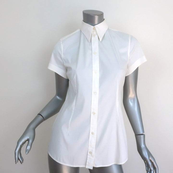 Dolce &amp; Gabbana Short Sleeve Collared Shirt White Stretch Cotton Size 44
