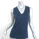 100% Capri V-Neck Tank Top Navy Linen Jersey Size Extra Extra Small