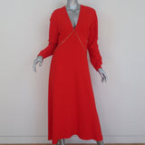 Victoria Beckham Chain-Embellished Dress Red Crepe Size US 8 Long Sleeve Midi