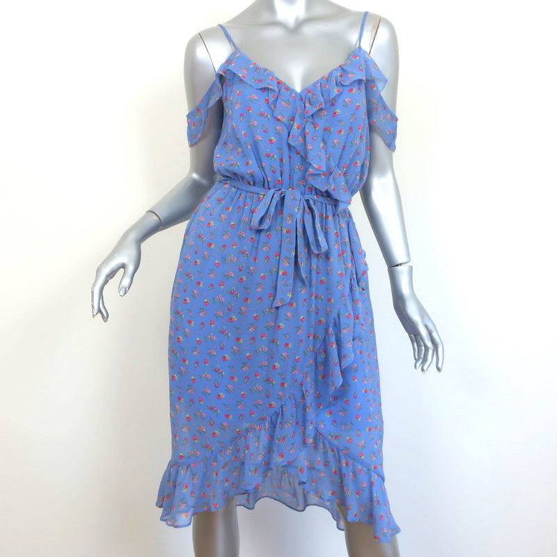 Joie Cold-Shoulder Dress Dinesha Blue Ruffled Strawberry Print Silk Size Small Joie Cold-Shoulder Dress Dinesha Blue Ruffled Strawberry Print Silk Size Small