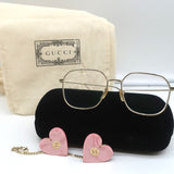 Gucci Heart Pendant Charms Square Eyeglasses Gold / Pink GG1032O 001