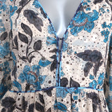 MISA Open-Back Maxi Dress Anahita Cream/Blue Floral Print Chiffon Size Small NEW