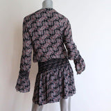 10 Crosby Derek Lam Dress Black/Red Smocked Printed Silk Size 6 Long Sleeve Mini - Celebrity Owned