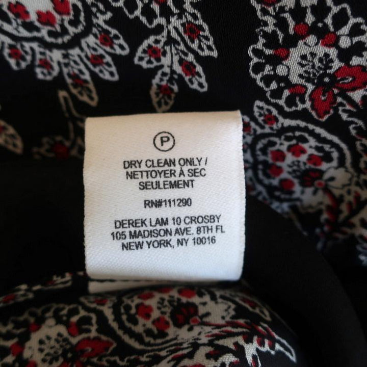 10 Crosby Derek Lam Dress Black/Red Smocked Printed Silk Size 6 Long Sleeve Mini - Celebrity Owned