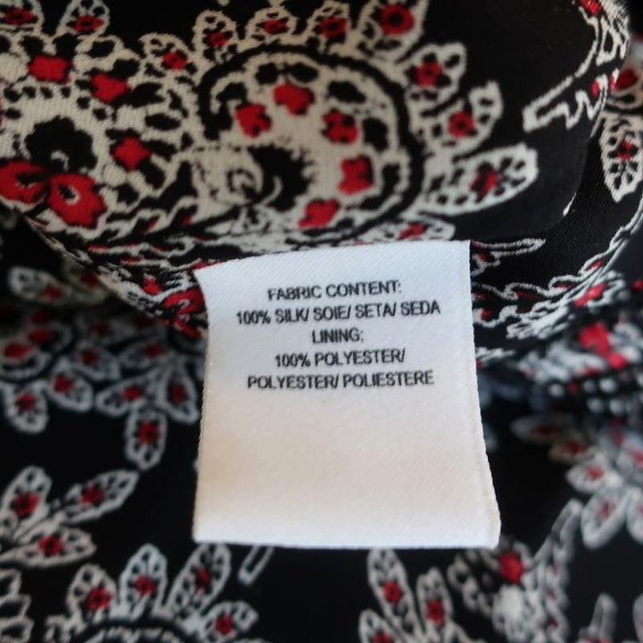 10 Crosby Derek Lam Dress Black/Red Smocked Printed Silk Size 6 Long Sleeve Mini - Celebrity Owned