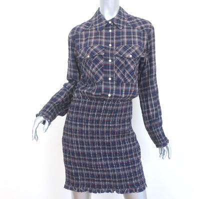Veronica Beard Smocked Mini Dress Melnar Navy Metallic Plaid Size 6 NEW