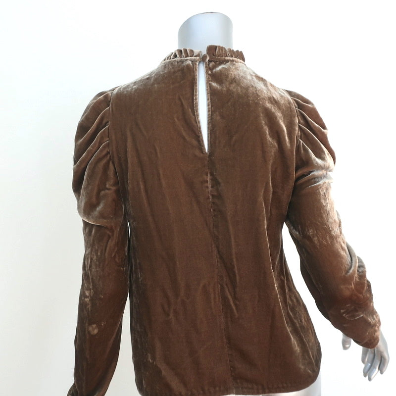 Ulla Johnson Puff Sleeve Blouse Giles Brown Velvet Size 0 Ruffle Neck Top