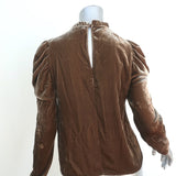 Ulla Johnson Puff Sleeve Blouse Giles Brown Velvet Size 0 Ruffle Neck Top