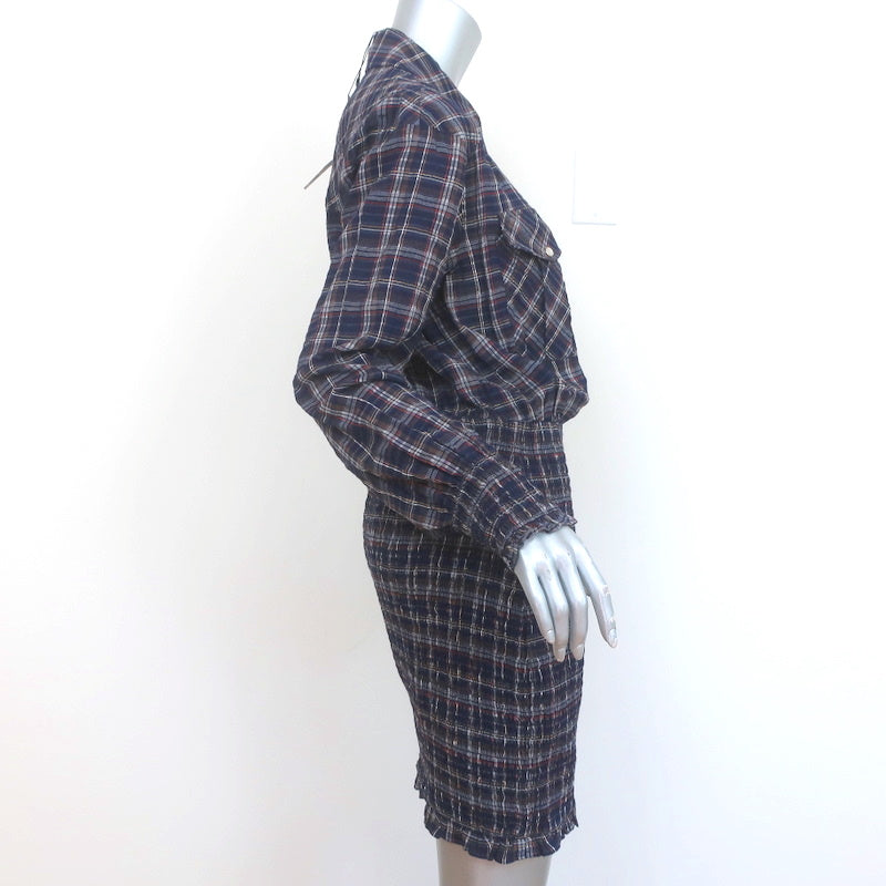 Veronica Beard Smocked Mini Dress Melnar Navy Metallic Plaid Size 6 NEW