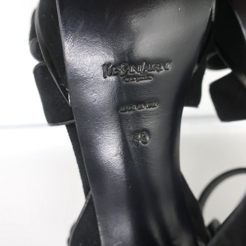 Yves Saint Laurent Tribute Platform Sandals Black Leather-Trim Suede Size 39