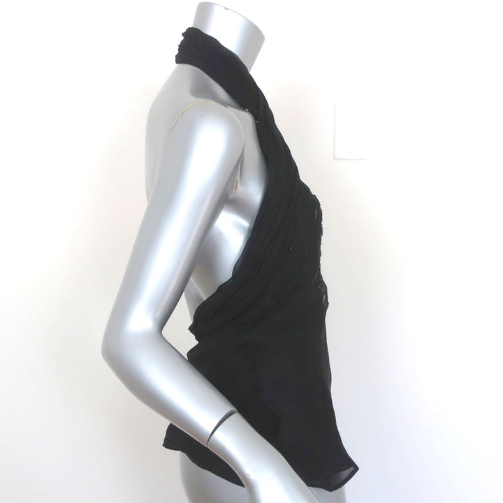 Gucci 2006 Beaded Halter Top Black Silk Chiffon Size 42 NEW