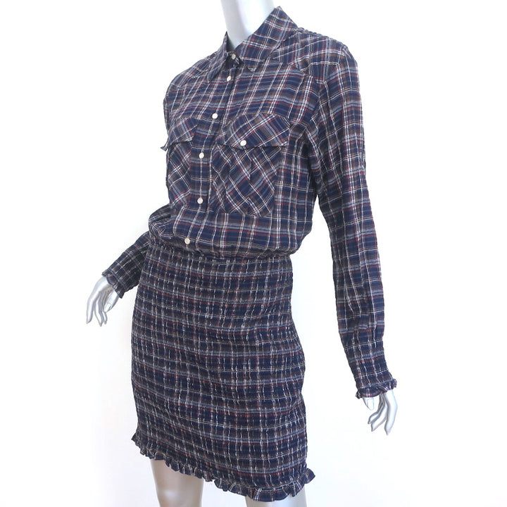 Veronica Beard Smocked Mini Dress Melnar Navy Metallic Plaid Size 6 NEW
