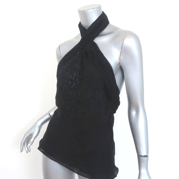 Gucci 2006 Beaded Halter Top Black Silk Chiffon Size 42 NEW