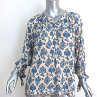 Natalie Martin Tie-Sleeve Top Renata Ivory/Blue Cyprus Print Size Extra Small