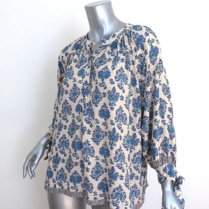 Natalie Martin Tie-Sleeve Top Renata Ivory/Blue Cyprus Print Size Extra Small