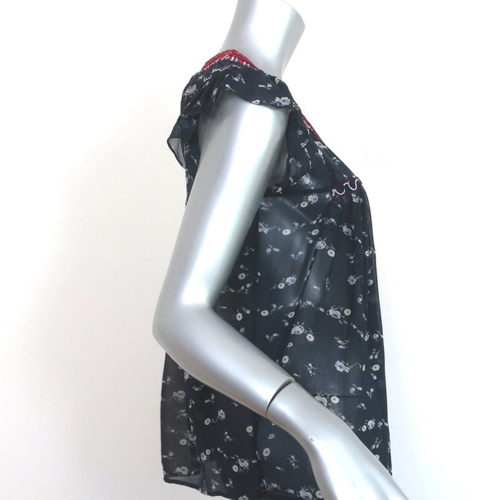 Ulla Johnson Top Anosha Navy Embroidered Floral Print Georgette Size 0