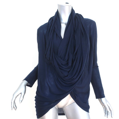Alice + Olivia Drape Wrap Around Cardigan Navy Lyocell Knit Size Small