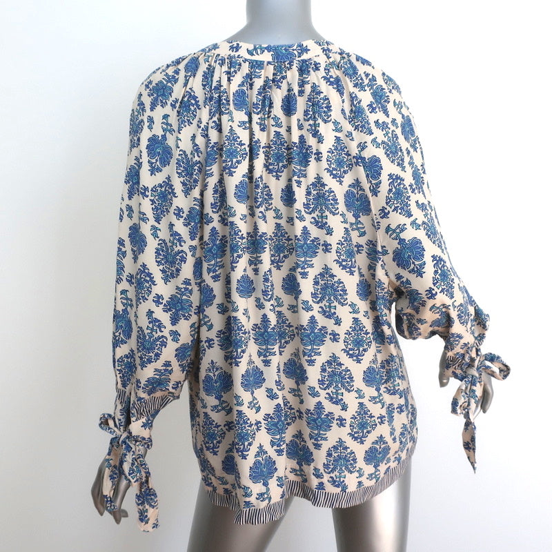 Natalie Martin Tie-Sleeve Top Renata Ivory/Blue Cyprus Print Size Extra Small