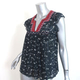 Ulla Johnson Top Anosha Navy Embroidered Floral Print Georgette Size 0
